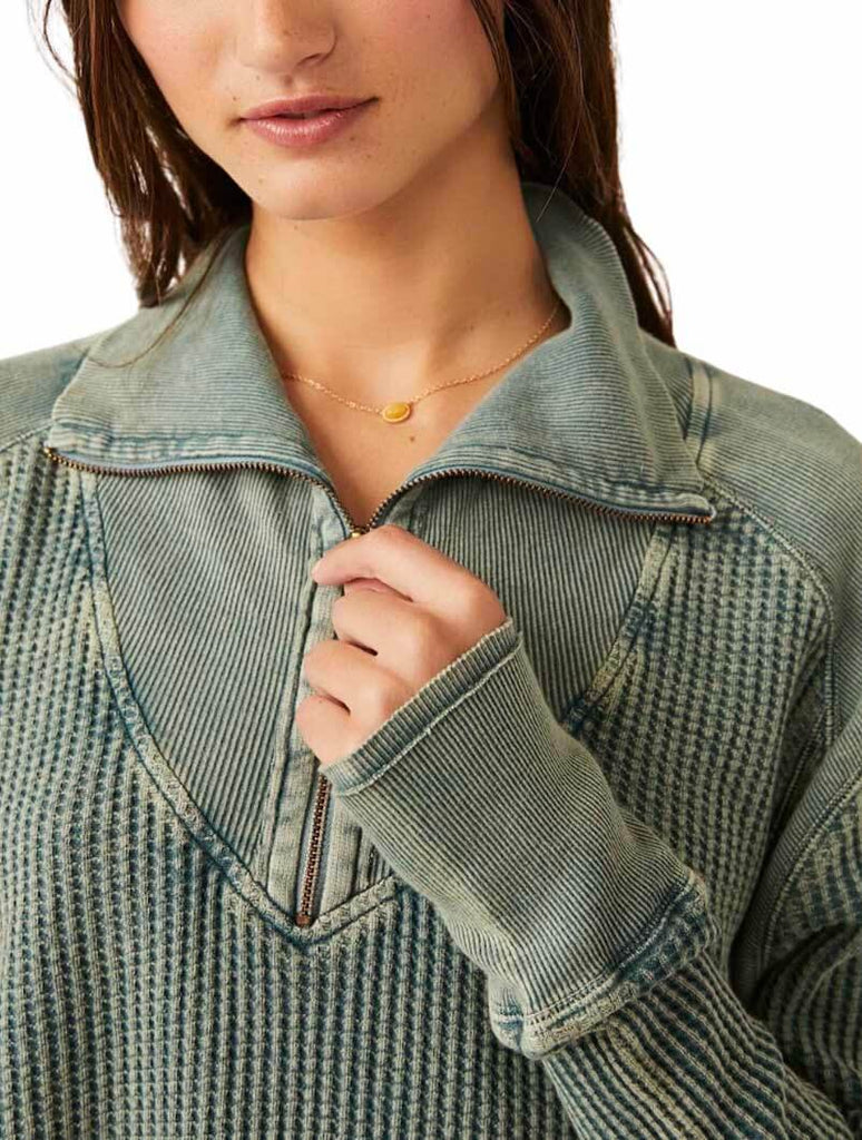 Free People Ashton Zip Thermal in Dried Pine