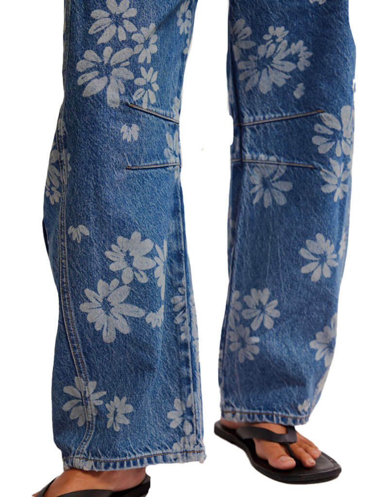 Free People Good Luck Printed Barrel Jeans