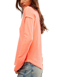 Free People Sail Away Long Sleeve Solid Top in Florescent Coral