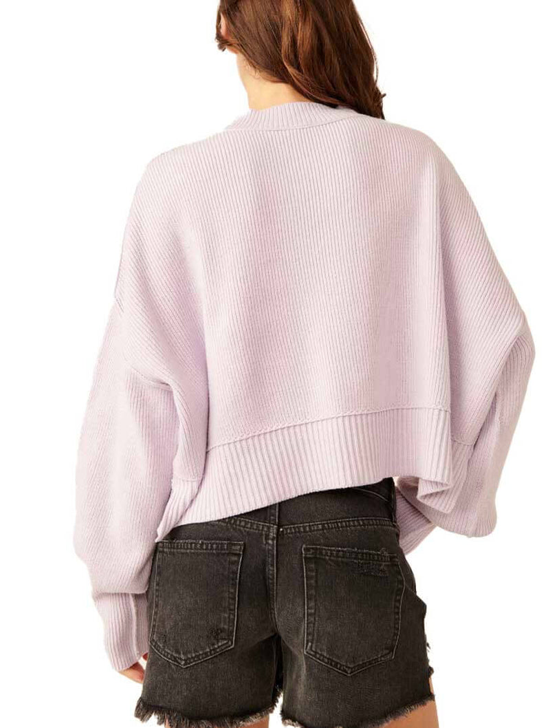 Free People Easy Street Cropped Sweater in Frost Lavender