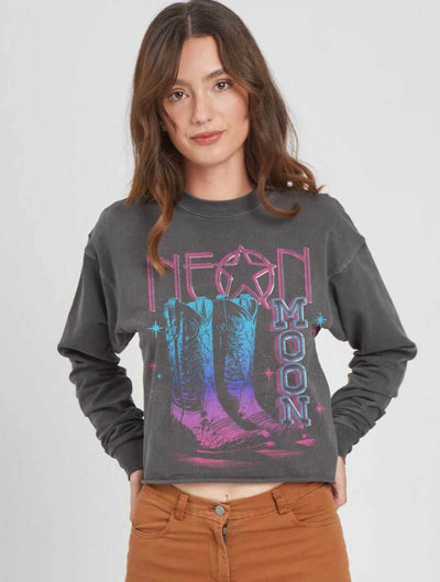 Neon Moon Graphic Sweatshirt in Vintage Black