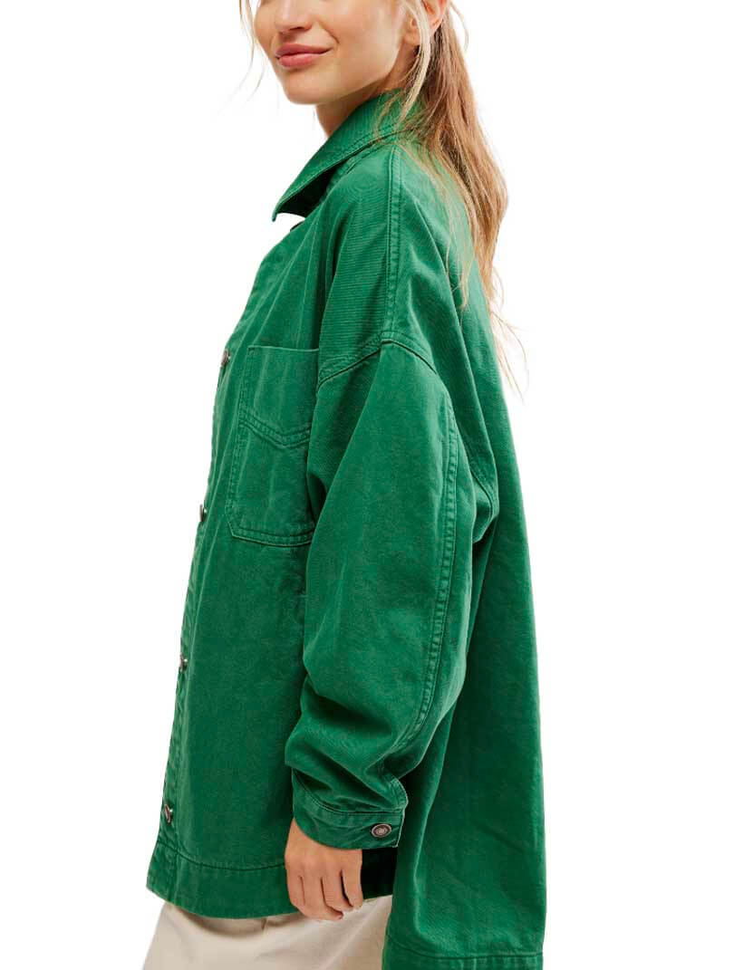 Free People Madison City Twill Jacket in Kelly Green