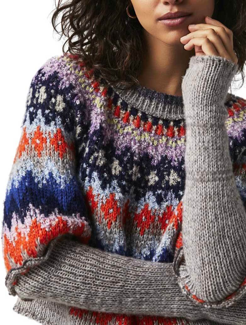 Free People Home For The Holidays Sweater in Heather Grey Combo (Final Sale)