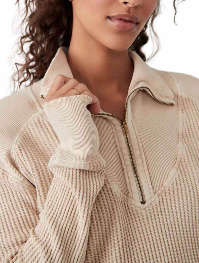Free People Ashton Zip Thermal in Sand