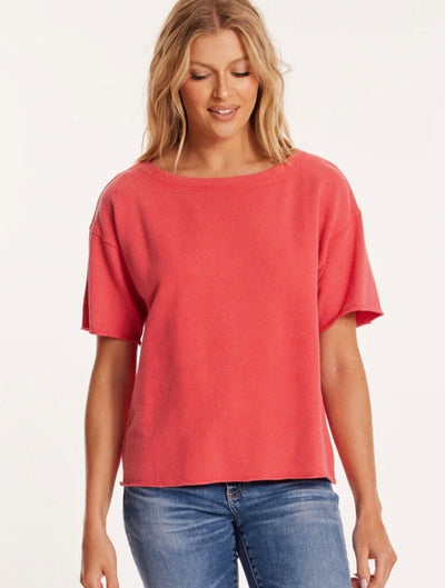 Elbow Sleeve Boatneck Boxy Top