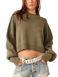 Free People Easy Street Cropped Sweater in Dried Basil Green
