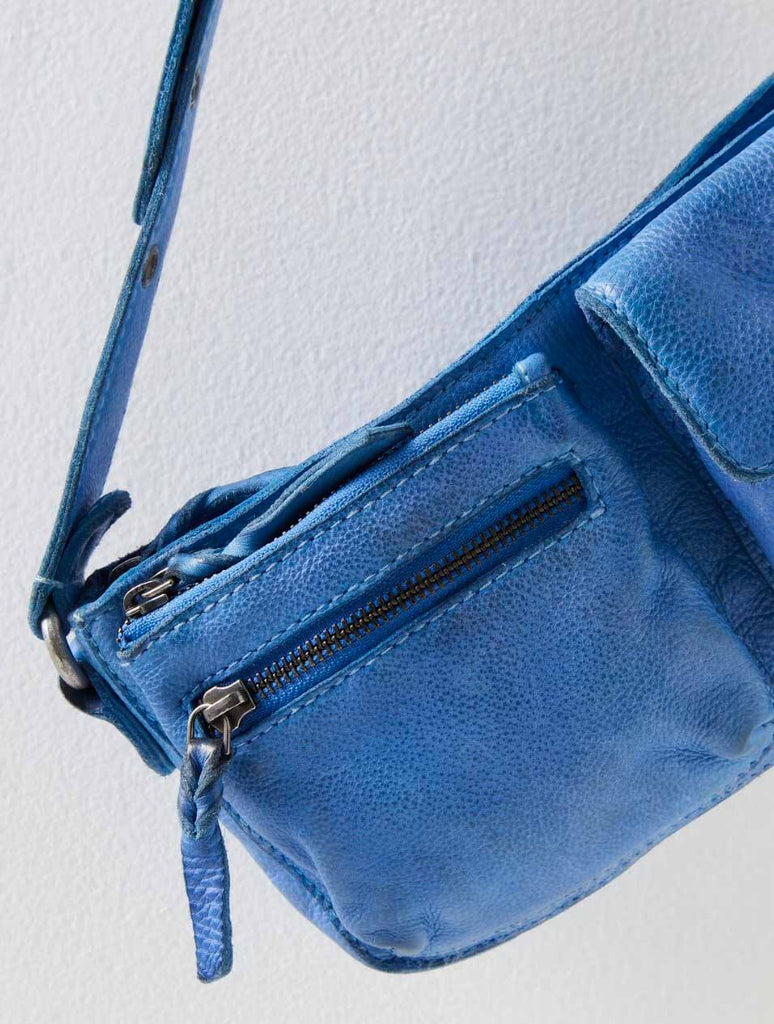 Free People Wade Leather Sling Bag in Iridescent Blue