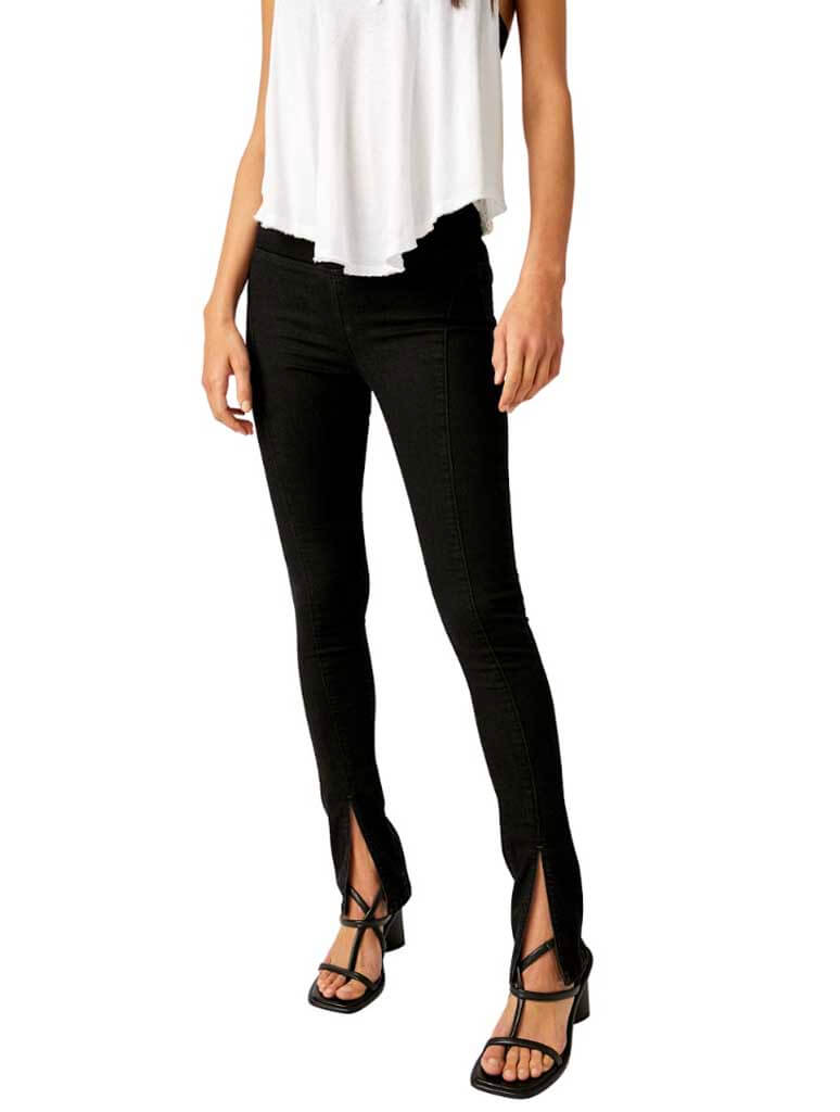 Free People Double Dutch Pull On Slit Jeans in Licorice
