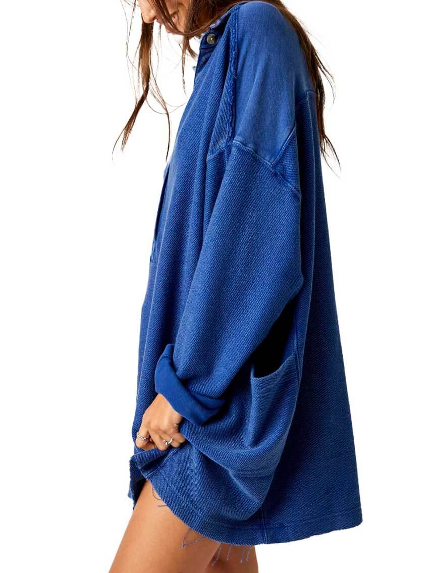Free People Willow Polo Top in Rinsed Cobalt