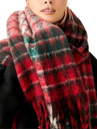 Free People Falling For You Brushed Plaid Scarf in Candy Apple