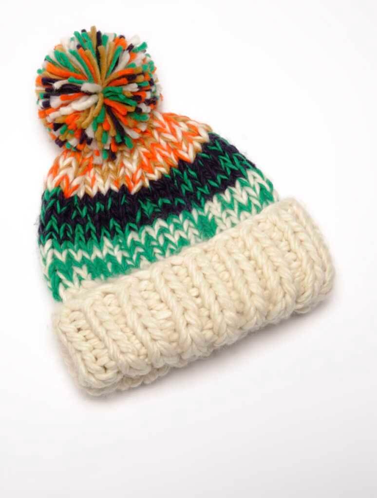 Free People Tide Stripe Knit Pom Beanie in Ivory