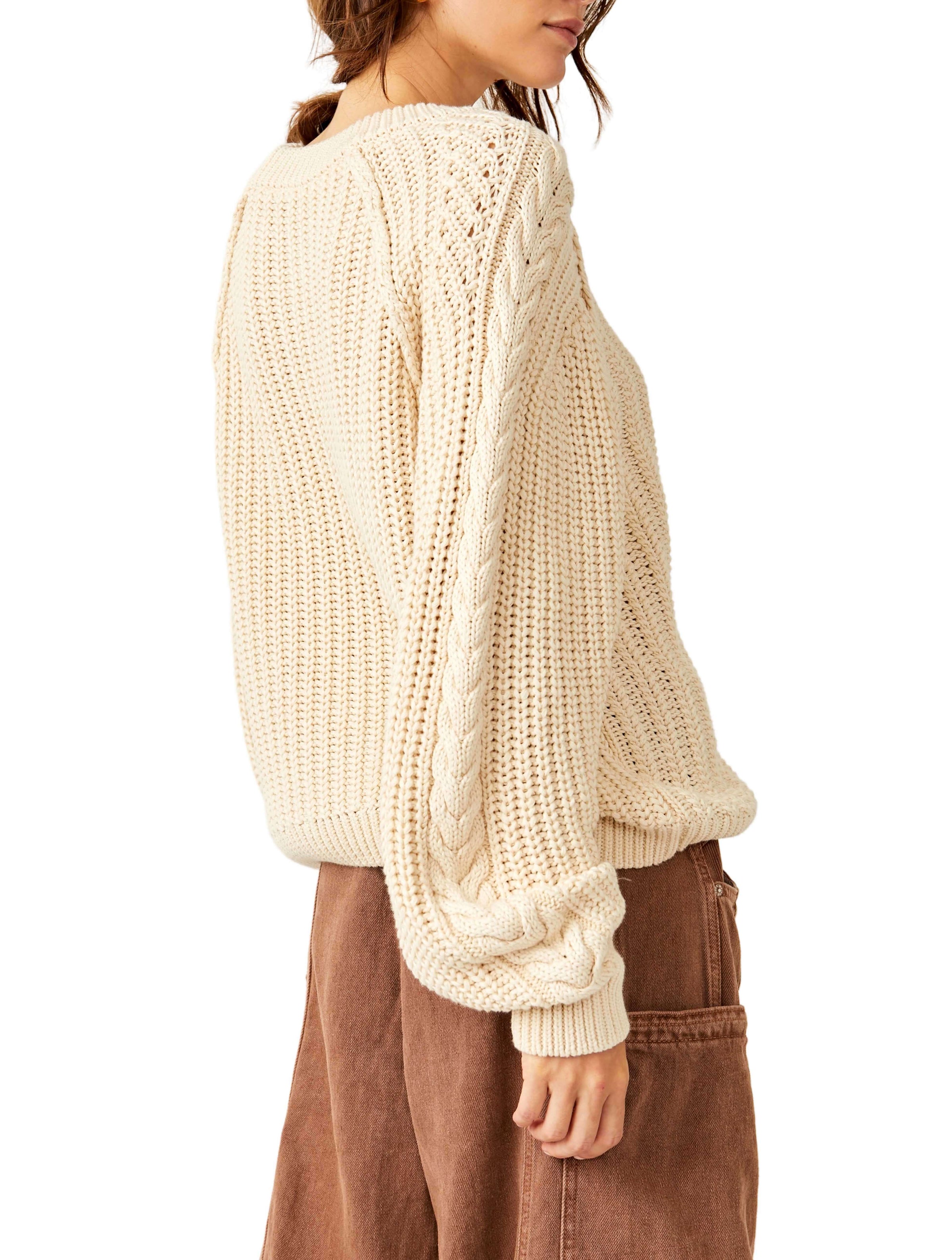 Free People Frankie Cable Knit Sweater in Ivory