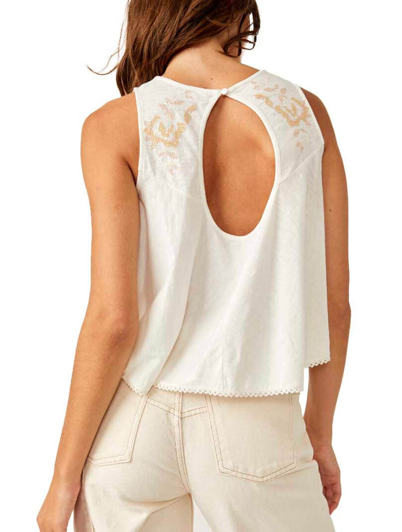 Free People Fun And Flirty Embroidered Top in Ivory Combo