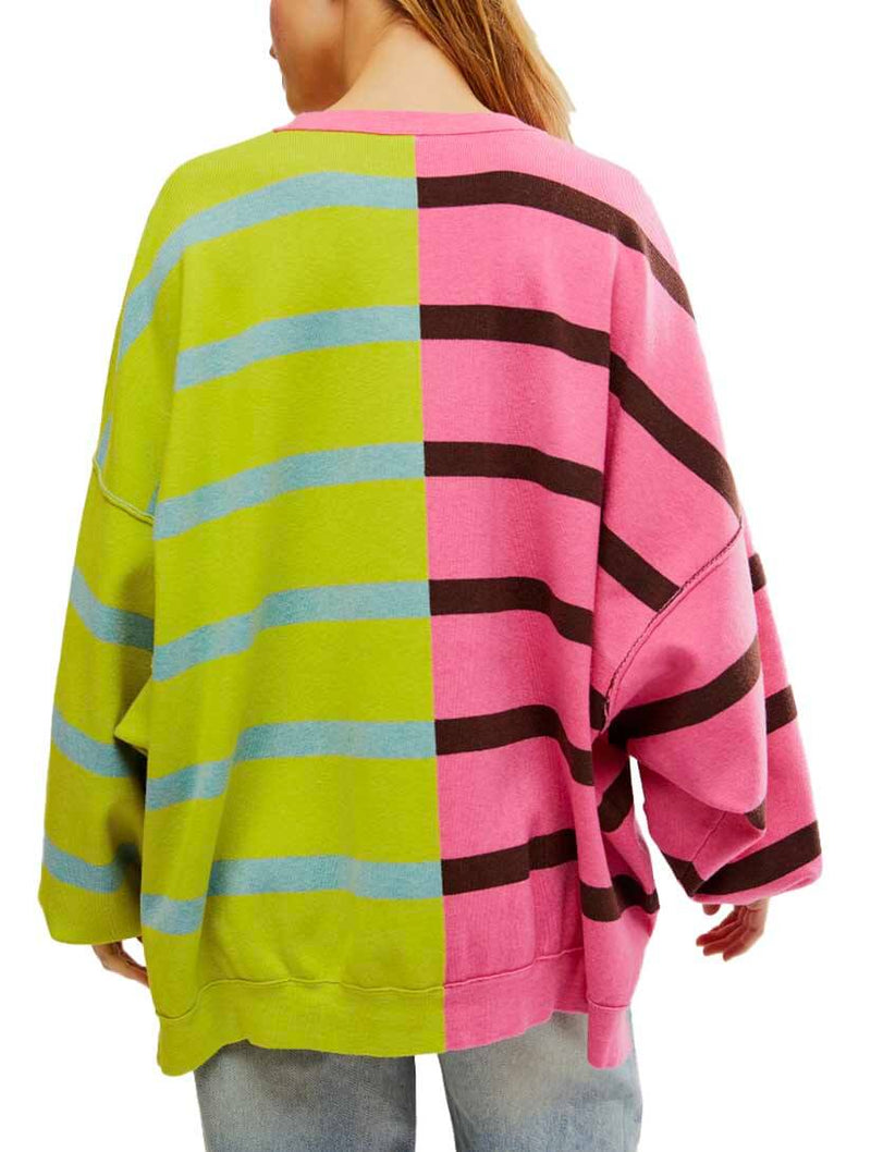 Free People Uptown Striped Pullover in Aurora Lime Combo