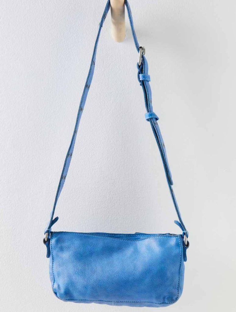 Free People Wade Leather Sling Bag in Iridescent Blue