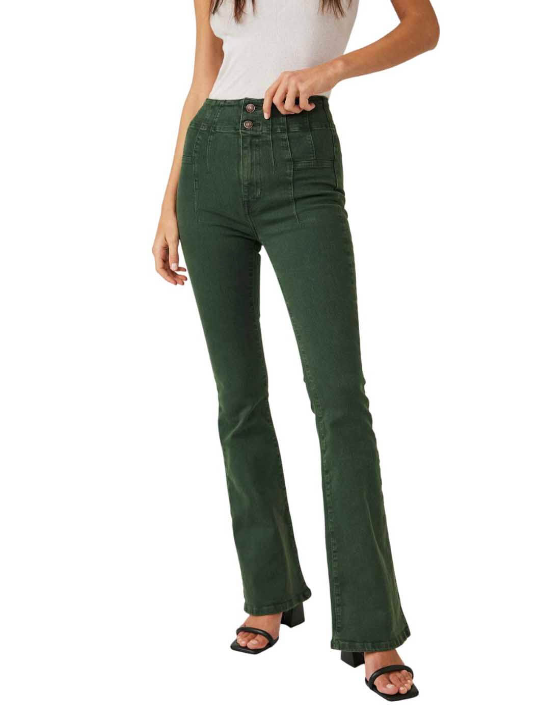 Free People We The Free Jayde Cord Flare Jeans Pine Green Size 31 NEW