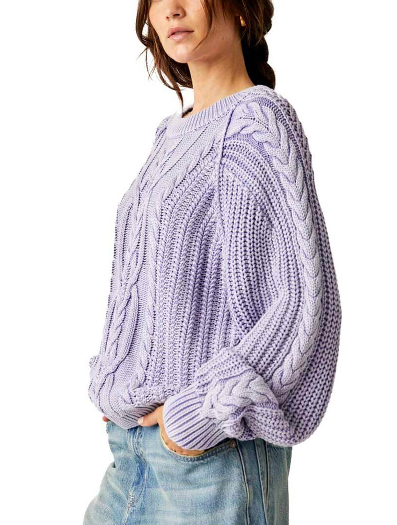 Free People Frankie Cable Knit Sweater in Heavenly Lavender