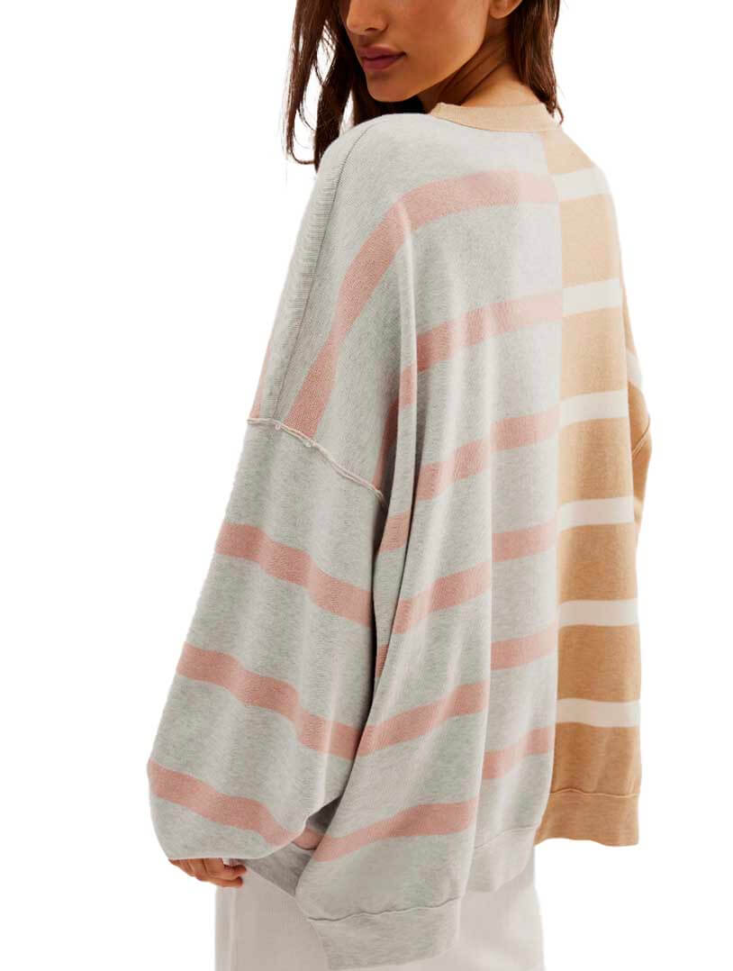 Free People Uptown Striped Pullover in Camel Grey Combo