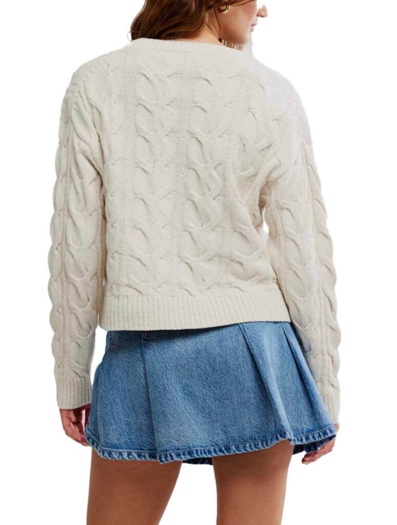 Free People Washed Cable V-Neck Sweater