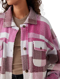 Free People Plaid Long Ruby Jacket in Wine Combo