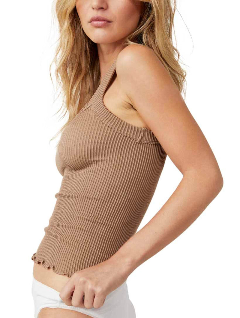 Free People Ribbed Seamless Tank in Cocoa