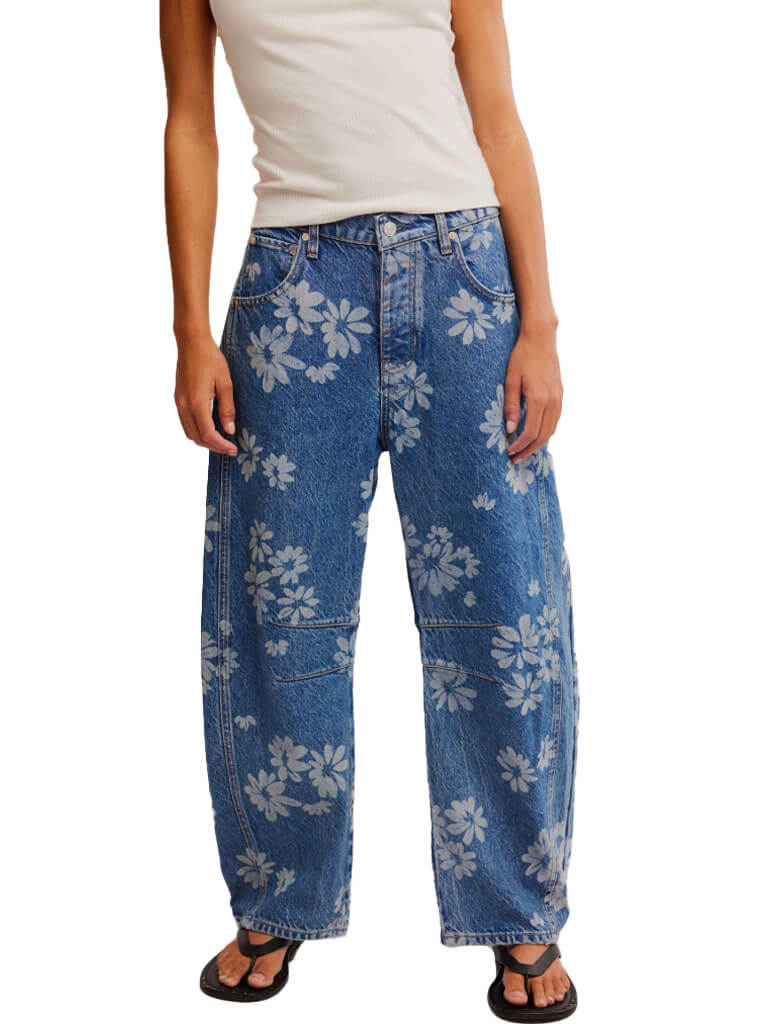 Free People Good Luck Printed Barrel Jeans