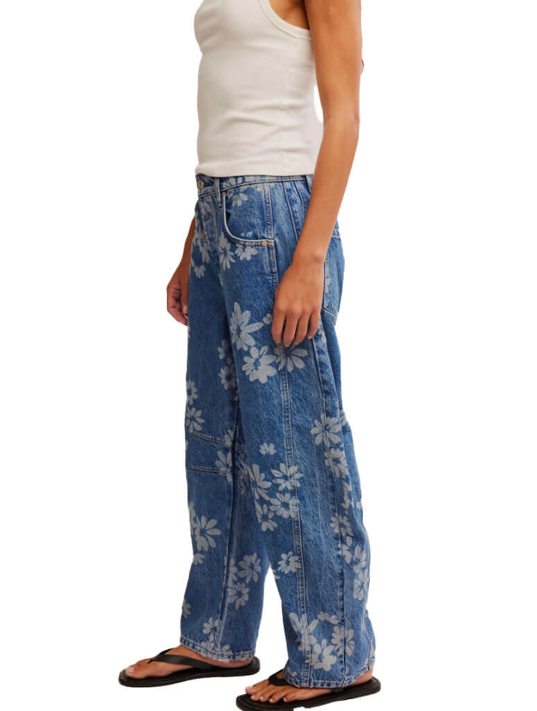 Free People Good Luck Printed Barrel Jeans