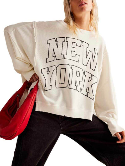 Free People Graphic Camden Sweatshirt in Cloud Combo New York