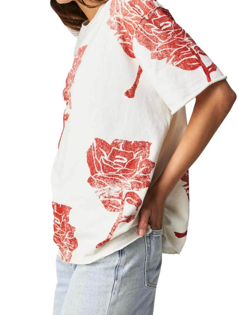 Free People Painted Floral Tee in Ivory Combo