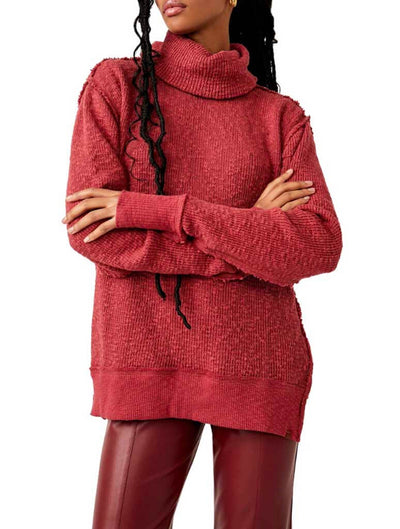 Free People Tommy Turtleneck Sweater in Blended Berry