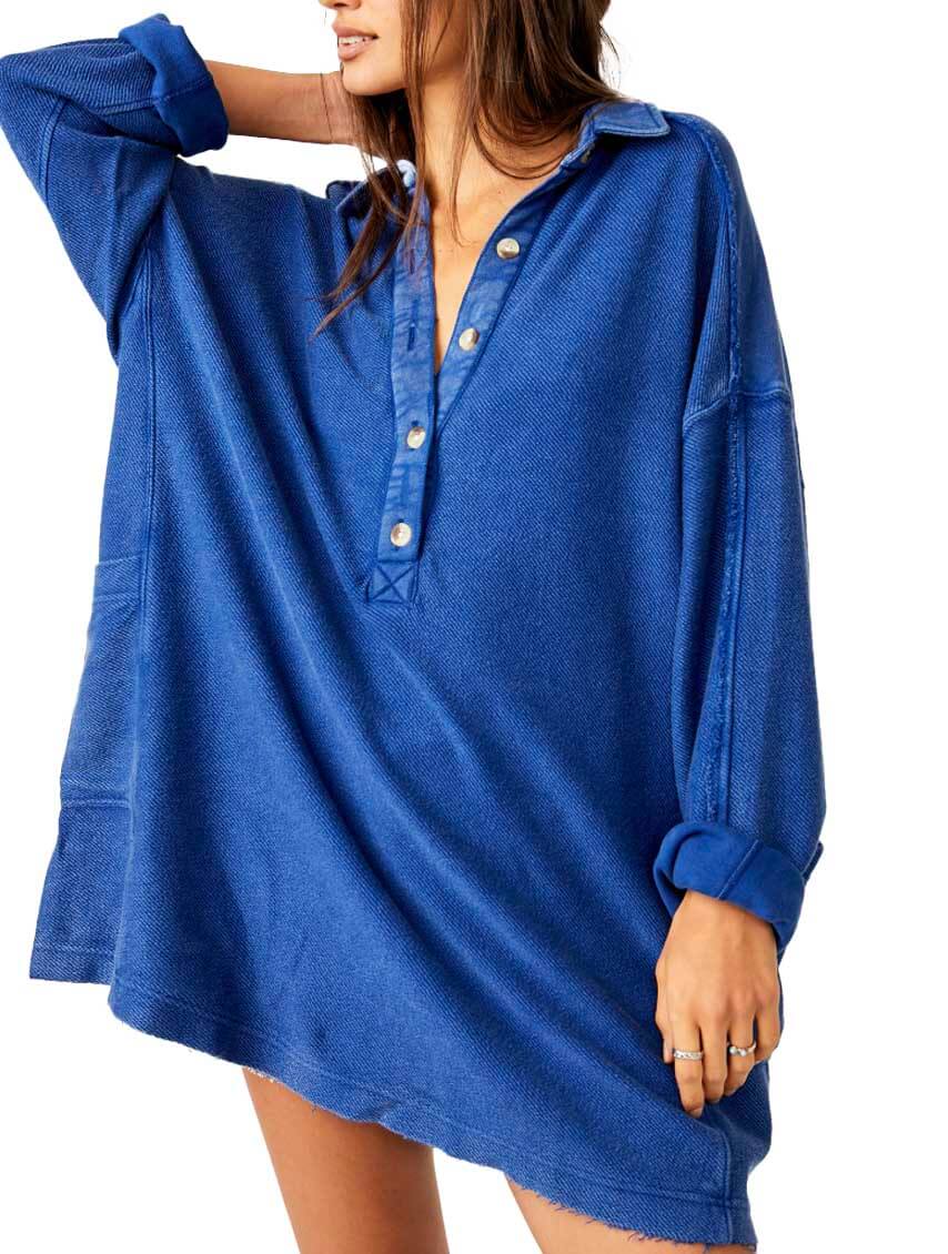 Free People Willow Polo Top in Rinsed Cobalt
