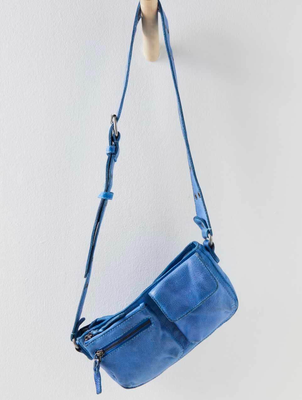 Free People Wade Leather Sling Bag in Iridescent Blue