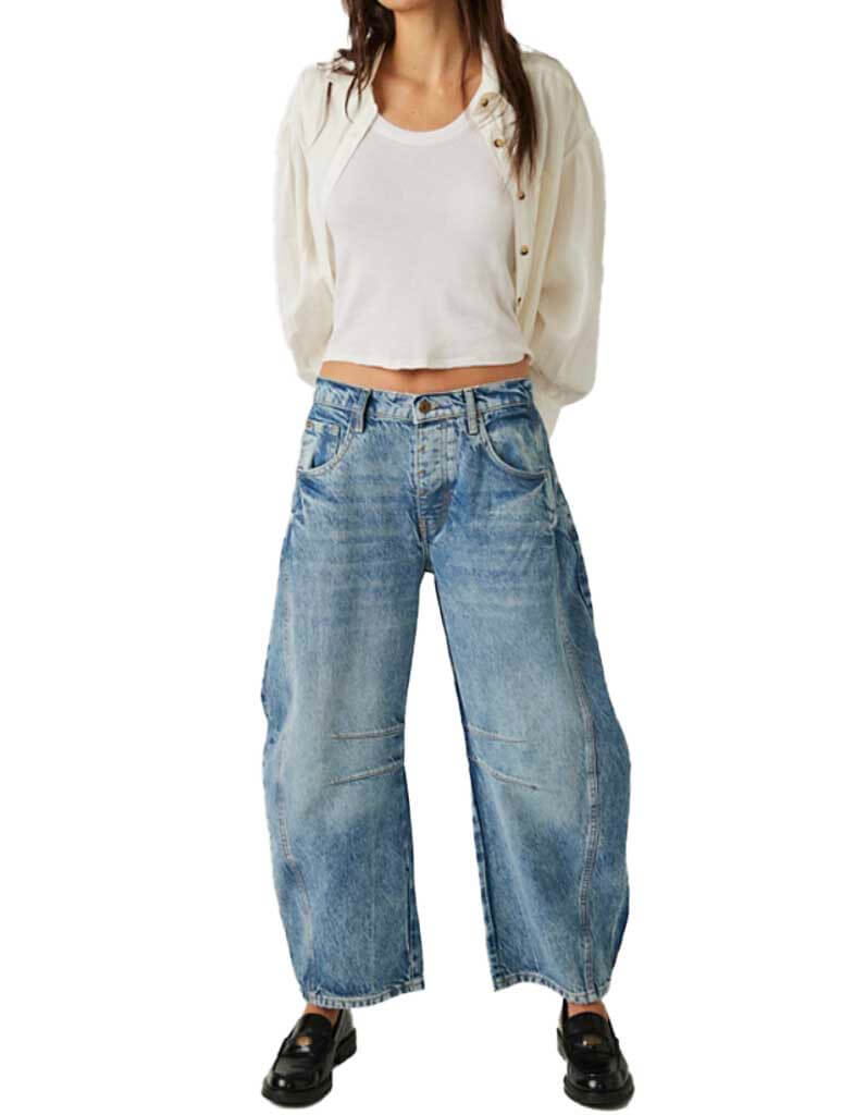 Free People Good Luck Mid Rise Barrel Jean