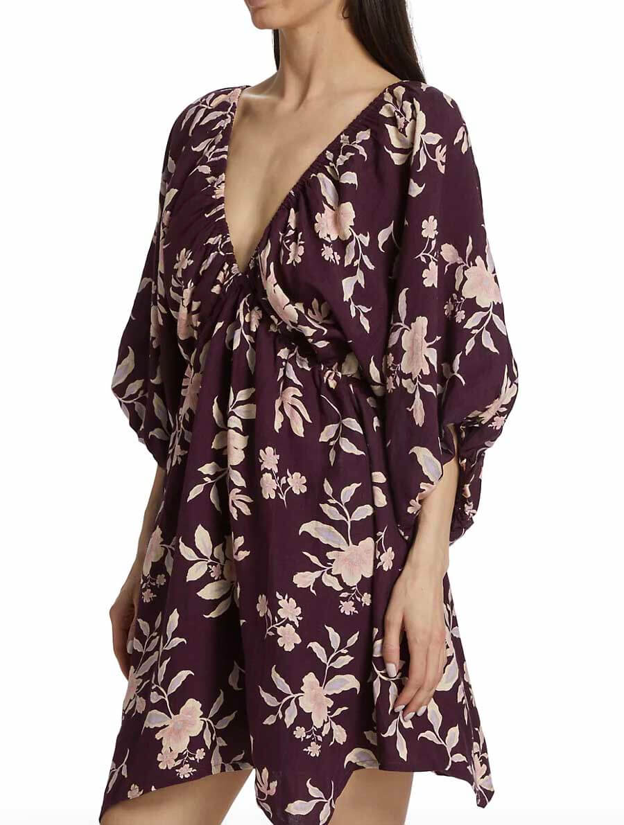 Free People Portia Printed Mini Dress in Black Cherry Combo