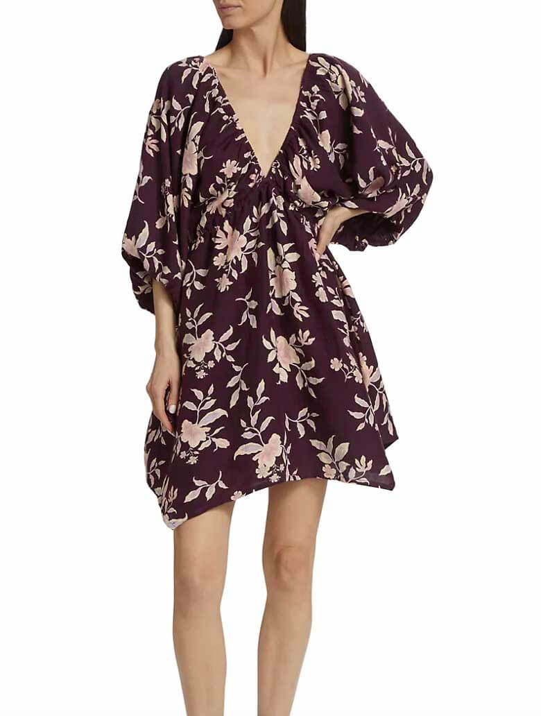 Free People Portia Printed Mini Dress in Black Cherry Combo Final