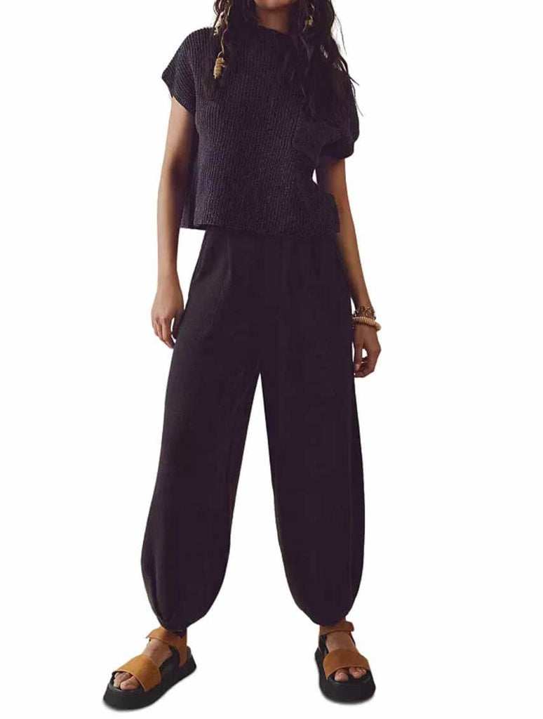 Free People Freya Sweater Set in Black Charcoal Combo