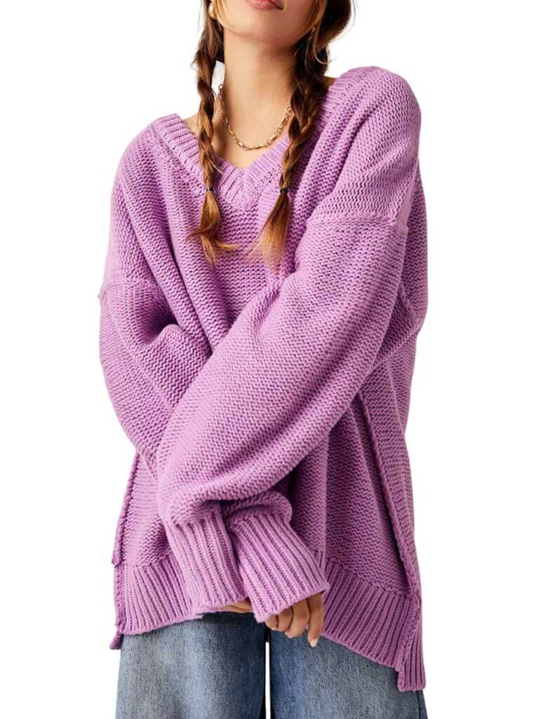 Free People Alli V-Neck Sweater in Iris Orchid