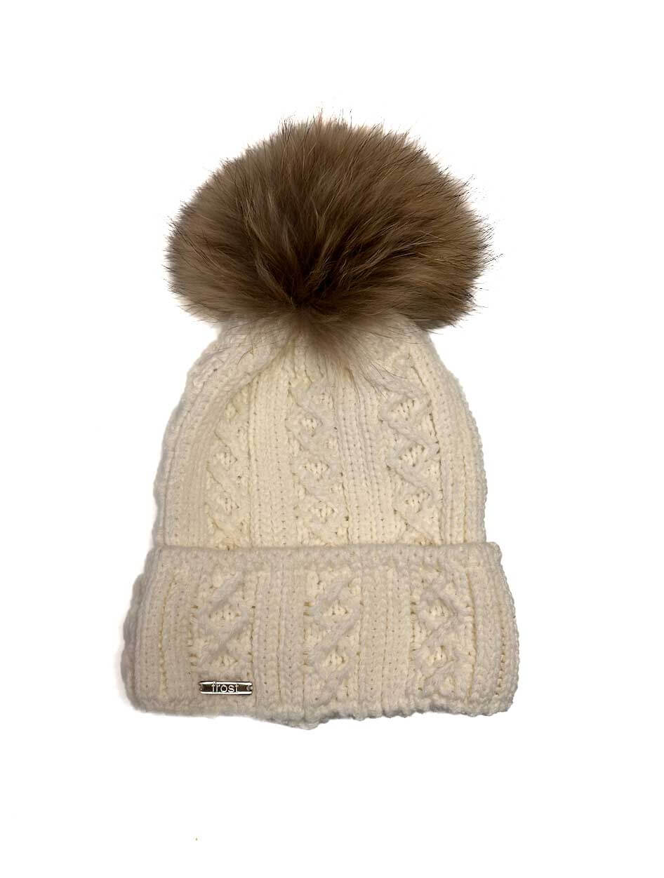 Unlined Pom Cuff Hat in White