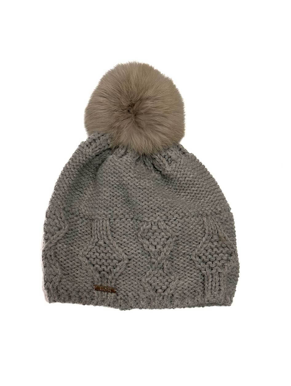 Cozy Soft Rabbit Fur Pom Hat in Grey