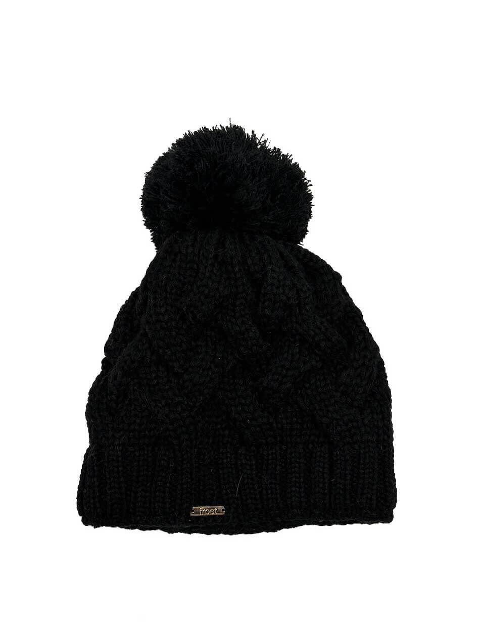 Cable Knit Hat with Fleece Lining in Black