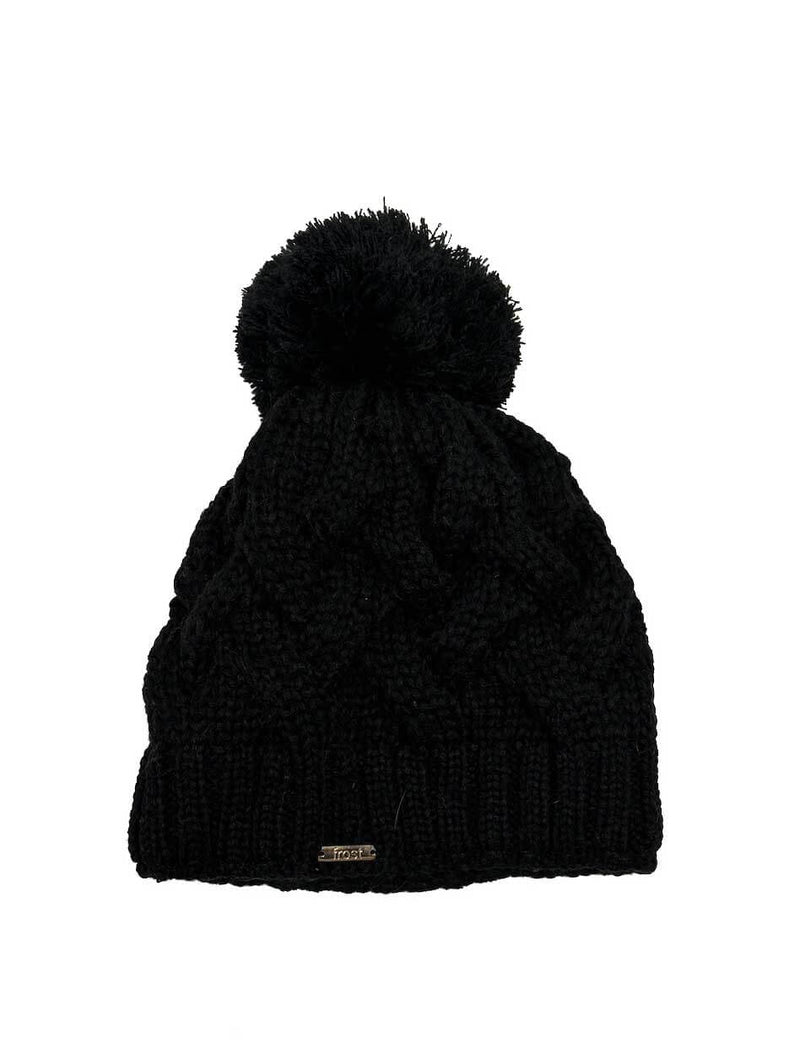 Cable Knit Hat with Fleece Lining in Black