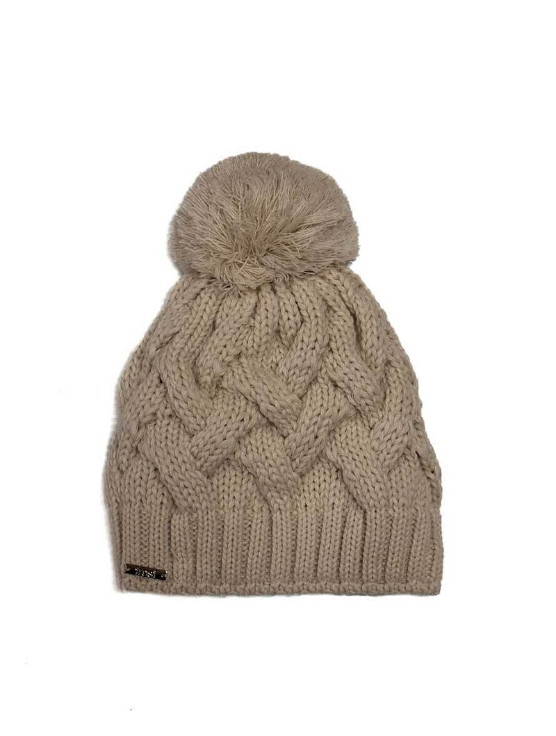 Cable Knit Hat with Fleece Lining in Cream