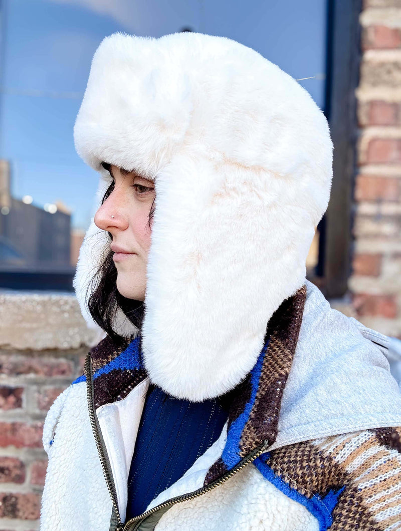 Faux Fur Trapper Hat in Ivory