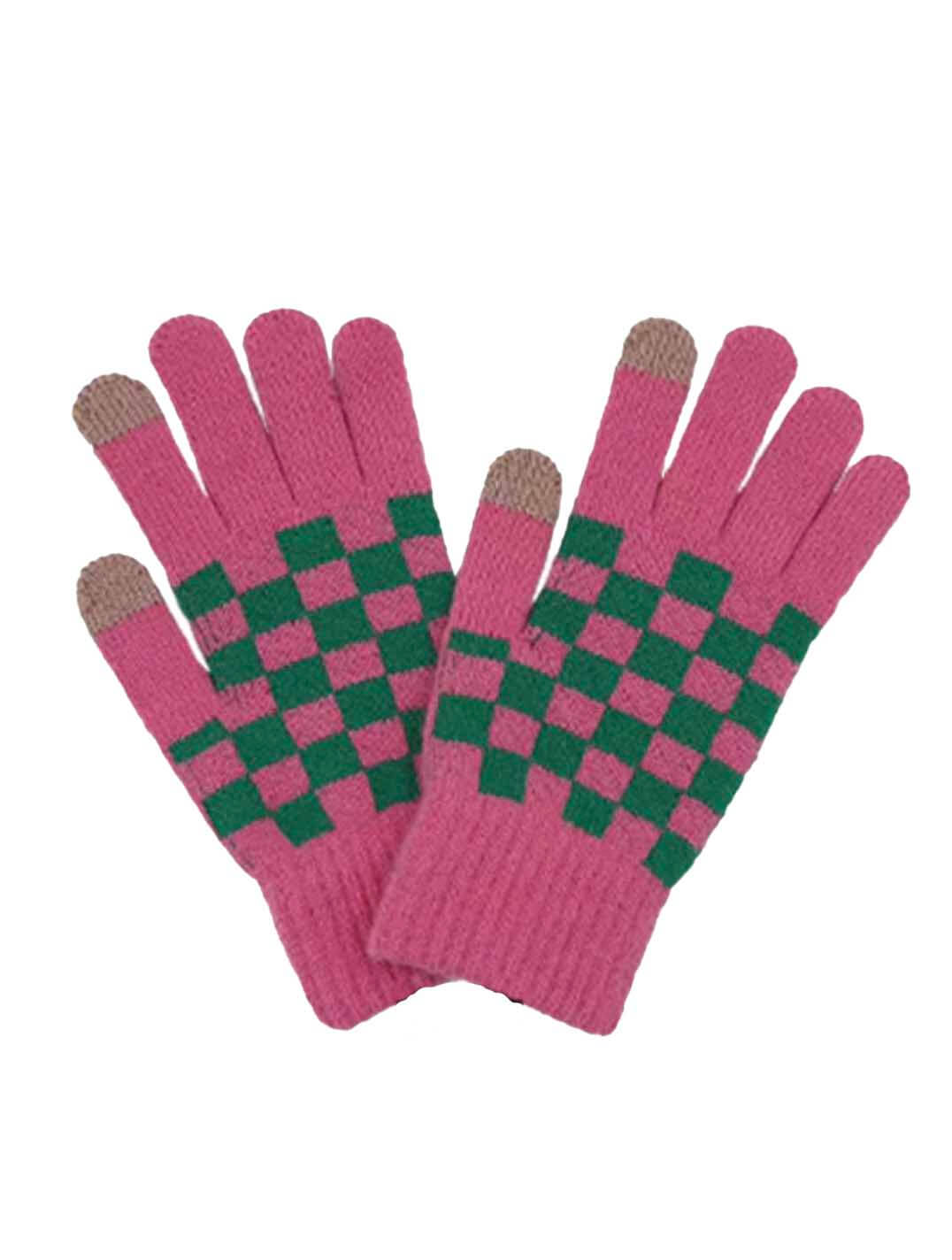 Checkered Gloves in Pink