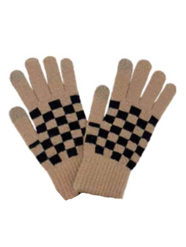 Checkered Gloves in Camel