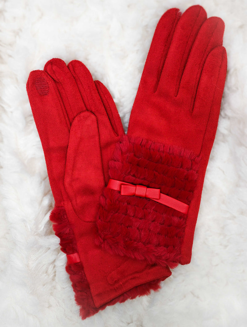 Faux Fur Glove with Bow Detail