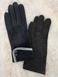 Fur Trim Fleece Gloves with Button Detail