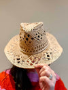 Crochet Straw Cowgirl Hat in Tan