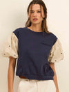Heart Detail Puff Sleeve Knit Top