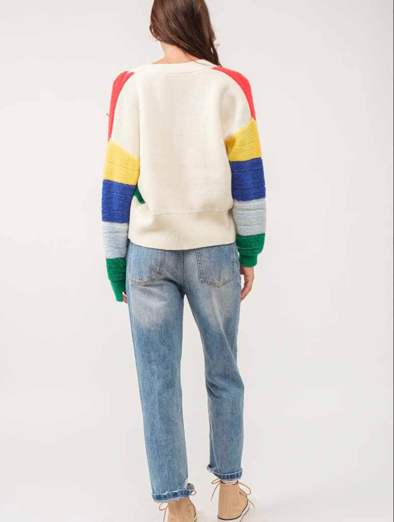 Cozy Plush Colorblock Cardigan in Cream Multi
